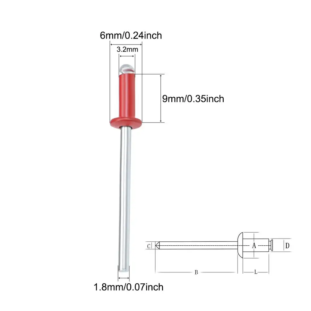 Uxcell 200 шт алюминиевые поп заклепки купольная головка слепой для соединения железа Алюминиевый пластик резина дерево ламинаты красный черный синий желтый