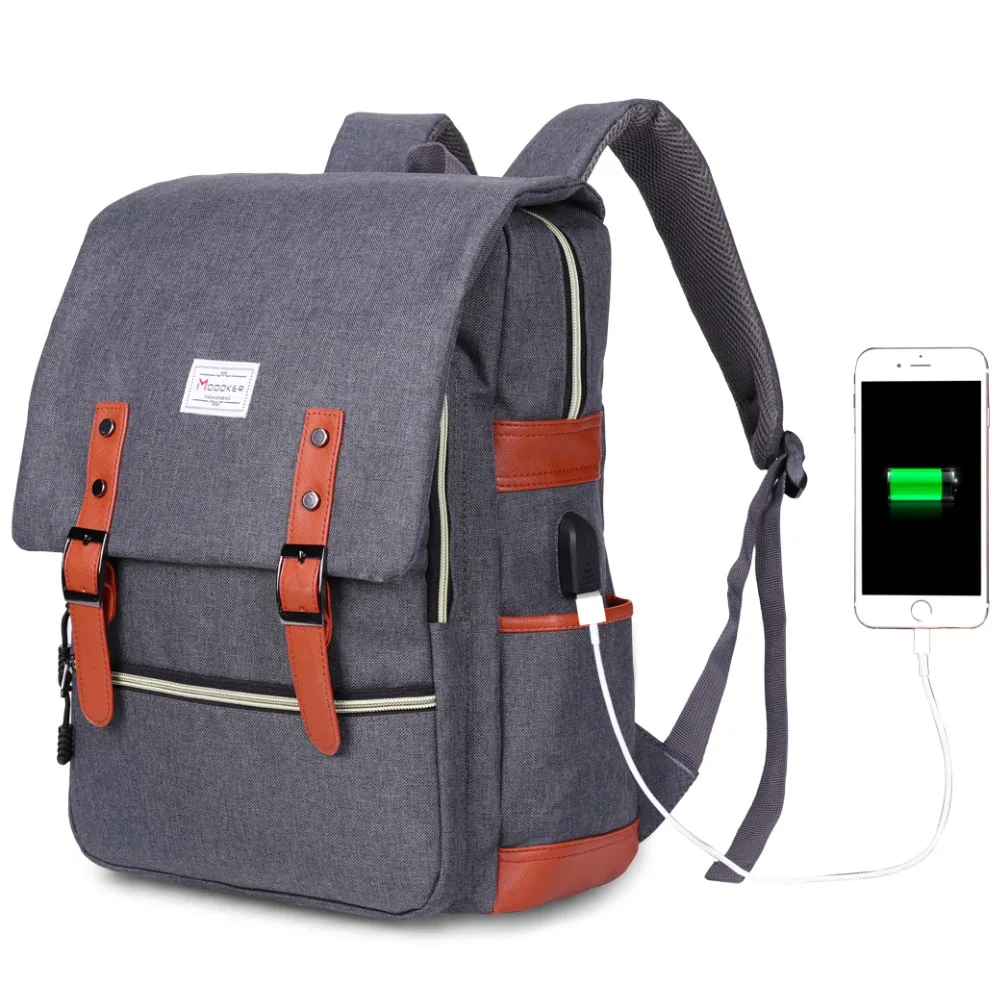 Modoker Vintage Laptop Backpack With USB Charging Port Lightweight ...