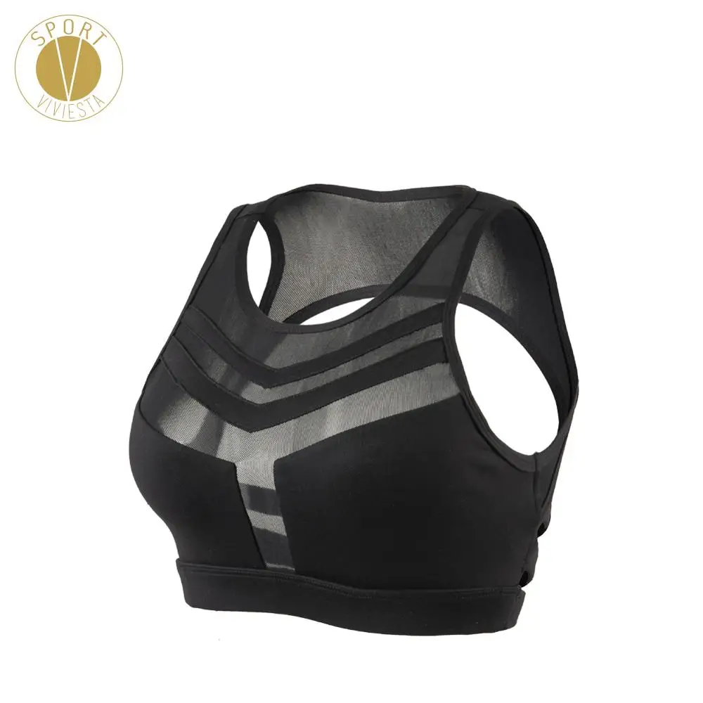 

Sheer Mesh Panel Open Back Sports Bra - Women's Sexy Meshy Open Back Stylish Yoga Running Workout Bra Top
