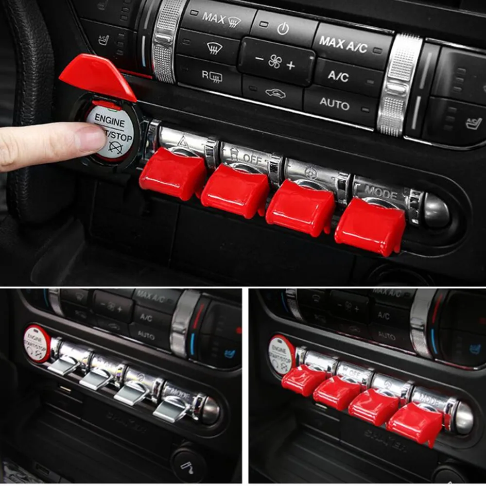 Red Interior Engine Start Stop Button Cover Push Switch Control For Ford Mustang