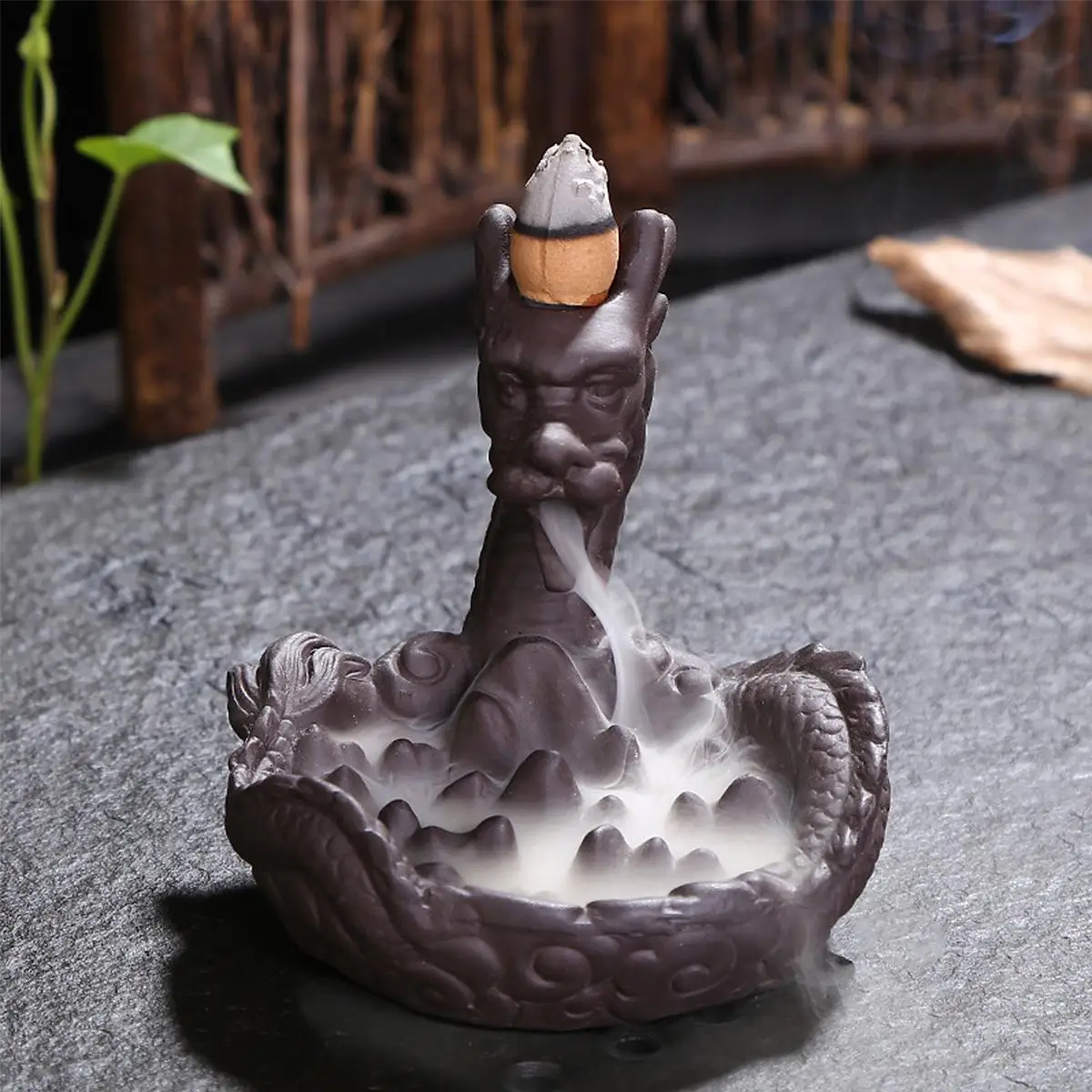 Dragon Incense Burner Stick Holder Ceramic Backflow Smoke Censer Gift