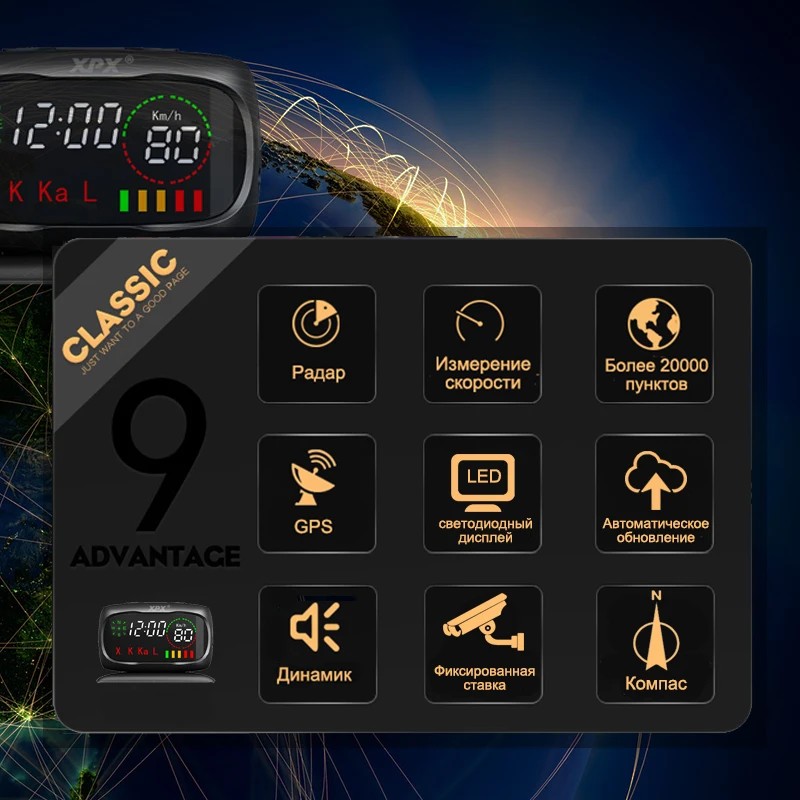 Радар детектор XPX G549 антирадар для России автомобильный с GPS 360 градусов X K CT L