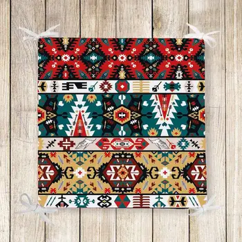 

Else Red Green Brown Aztec Ethnic 3d Print Chair Pad Seat Cushion Soft Memory Foam Full Lenght Ties Non Slip Washable Zipper