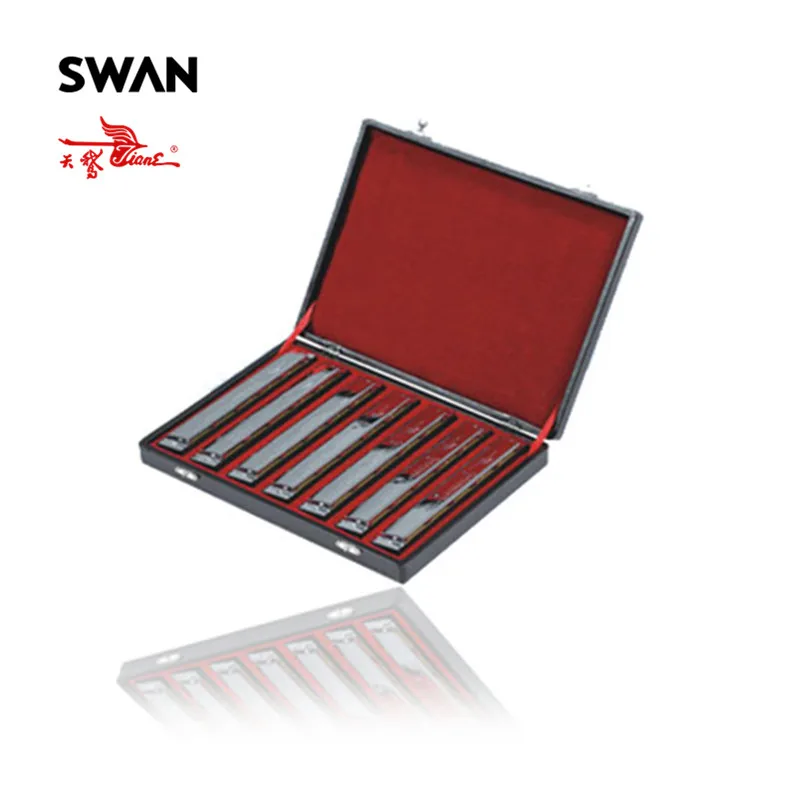 Swan 24 Holes Tremolo Harmonicas Set 12 Keys CDEFGAB Embossed Musical Instruments Performance Mouth Organ Woodwind Harps SW24-7T