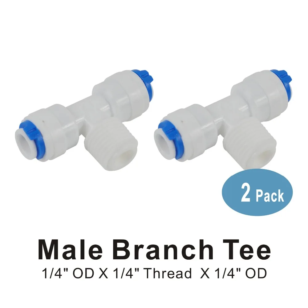 Male Branch Tee 1/4 Inch Quick Connect RO System and Water Filter Fittings 2 PACKin Water
