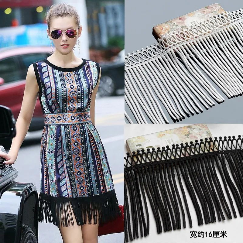 

4 m / high quality black and white milk silk tassel lace handmade DIY clothes skirt T-shirt long decorative accessories