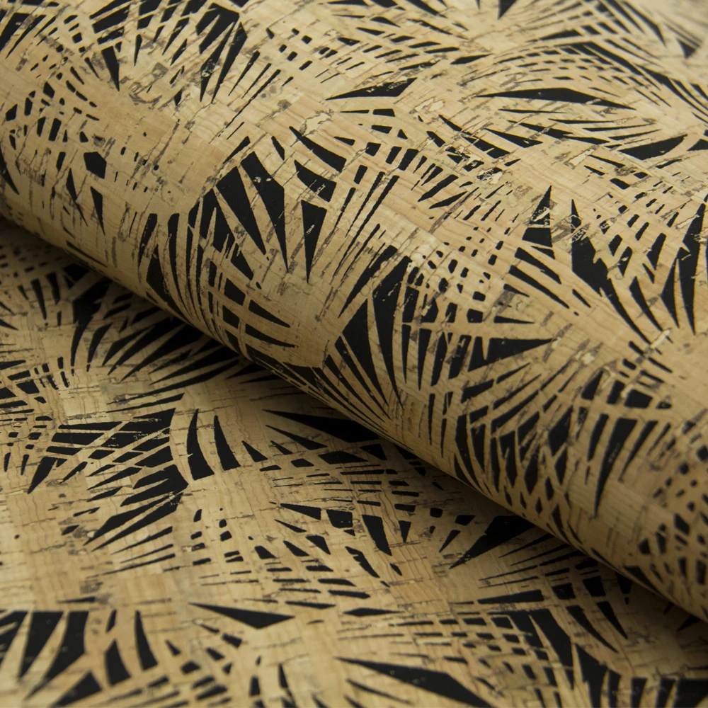 

PORTUGAL cork fabric ropical leafs with black pattern Cork leather Vegan waterproof Abrasion resistance fabric COF-172