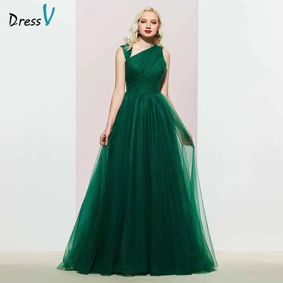 

Dressv dark green evening dress a line elegant sleeveless floor-length pleats wedding party formal dress evening dresses