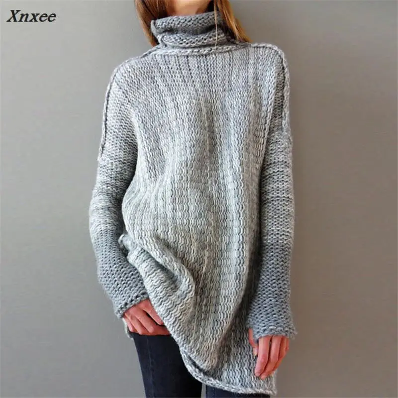 Xnxee S-3XL Turtleneck Sweaters European Spring New Fashion Patchwork Women Knitwear Casual Loose Long Sweater 67052 Xnxee S-3XL Turtleneck Sweaters European Spring New Fashion Patchwork Women Knitwear Casual Loose Long Sweater 67052