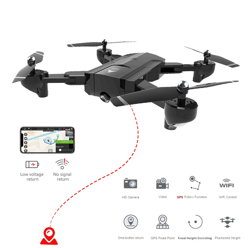  RC Helicopter Fly Camera HD Foldable FPV Drone Profissional GPS Quadcopter Follow Me Drones With Ca