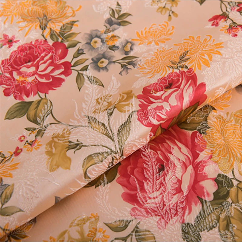 Новое поступление парча полиэстер белый пион цветок ткань для ...