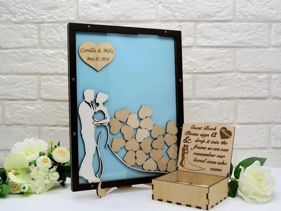 

customize rustic bride groom Wood Wedding hearts Guest Book Alternative Souvenirs Guestbooks Drop Box party decorations