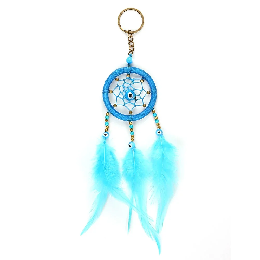

MEIBEADS Evil Eye Dream Catcher Keychain Handmade Feather Charms Bag Key Chain Car Pendant Wall Hanging Jewelry Gifts