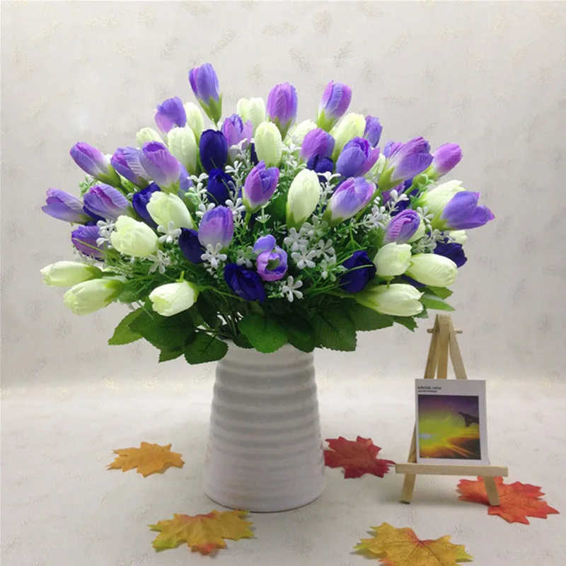 

High Quality 15 Heads Tulip Artificial Flower Faux Wedding Home Garden Party Bouquet Decor Kitchen Home Accessories