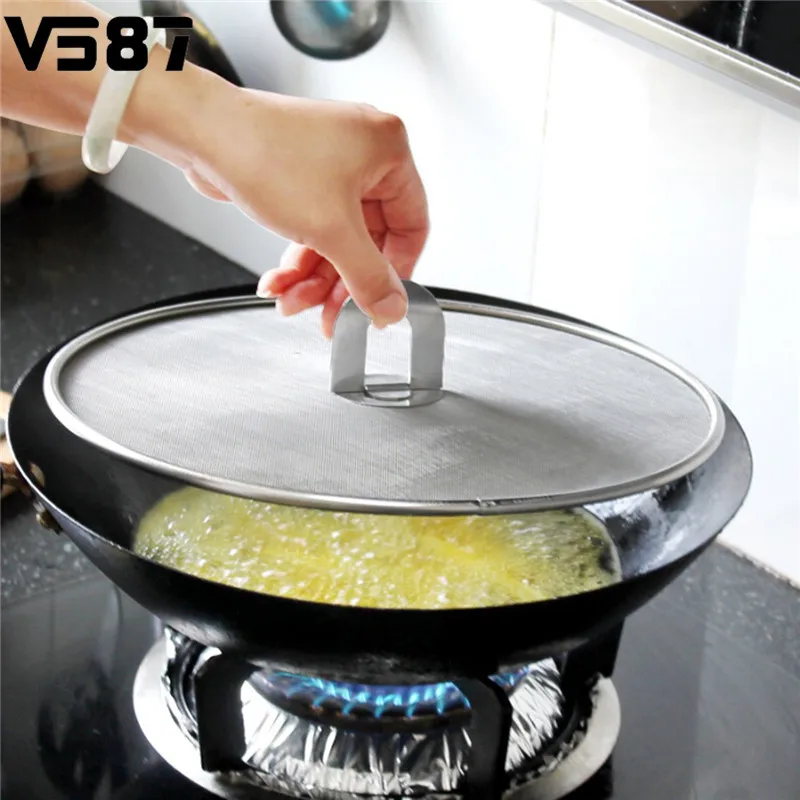 Foldable Handle Cover Lid Oil Spill Proof Frying Pan Splatter Screen