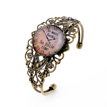

Lureme Vintage Jewelry Time Gem Series Pocket watch Antique Bronze Hollow Flower Open Bangle Bracelet for Women (06002708)