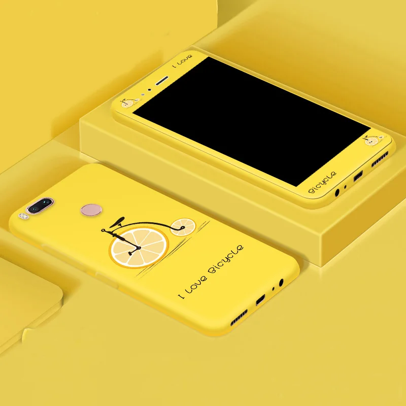 360 Full Cover Case for Xiaomi Mi A1 5X Soft Color Printed Back Funda with Matched Tempered Glass |