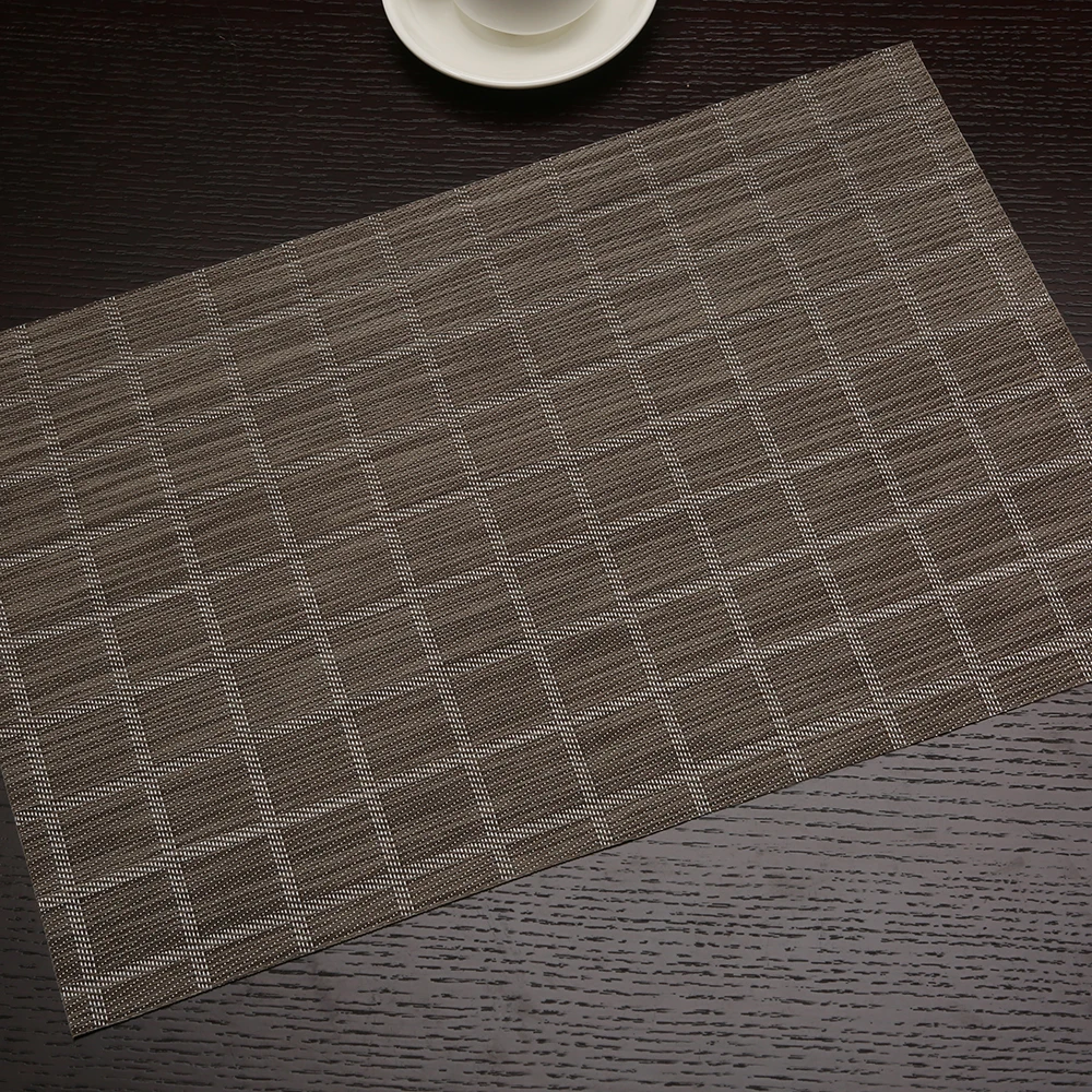 Placemat Brown Plaid Rectangle PVC Dining Table Mat For Table