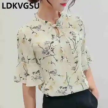 

Women Blouses Chiffon Print Ruffles Sleeved Blusas Shirts For Womens Elegant Blouses Plus Size Female Summer Tops Is092