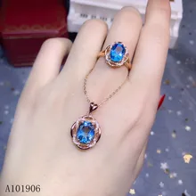 KJJEAXCMY Fine Jewelry 925 с инкрустацией, из чистого серебра Небесно-Голубой топаз; драгоценный камень женское ожерелье, подвеска, цепочка кольцо комплект поддержки обзор