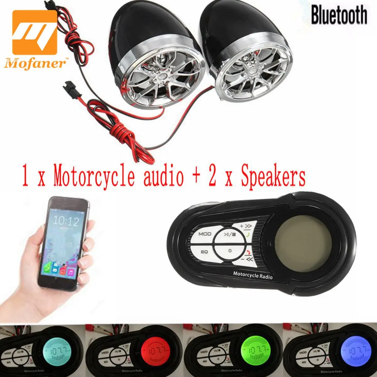 

Mofaner Motorcycle Scooter Bluetooth Handfree Audio System FM Radio Stereo Amplifier Speaker Motorbike Device
