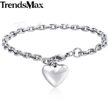 Женские браслеты в форме сердца, цепочка с кабелем, серебряный браслет из нержавеющей стали для женщин, ювелирные изделия, подарки, Прямая поставка, 4 мм, KKB471