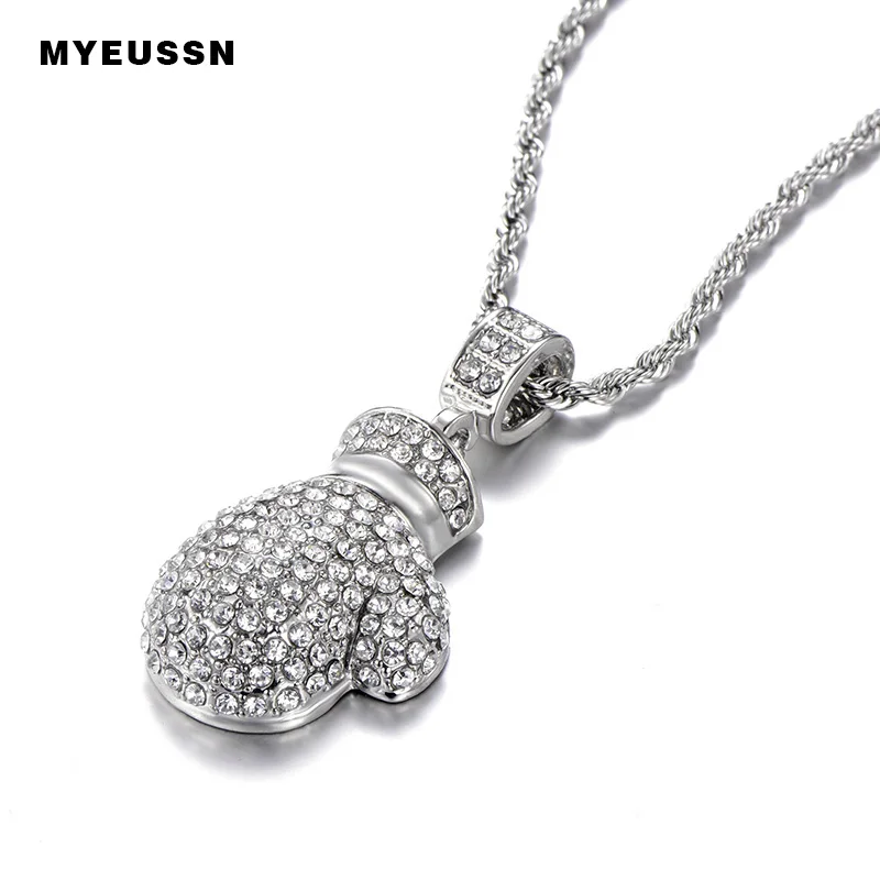 Boxing Glove Pendant Men Hip Hop Rapper Jewelry Bling Boxing Gloves Pendant Full CZ Iced Out Hiphop CZ Necklace Unisex Fashion