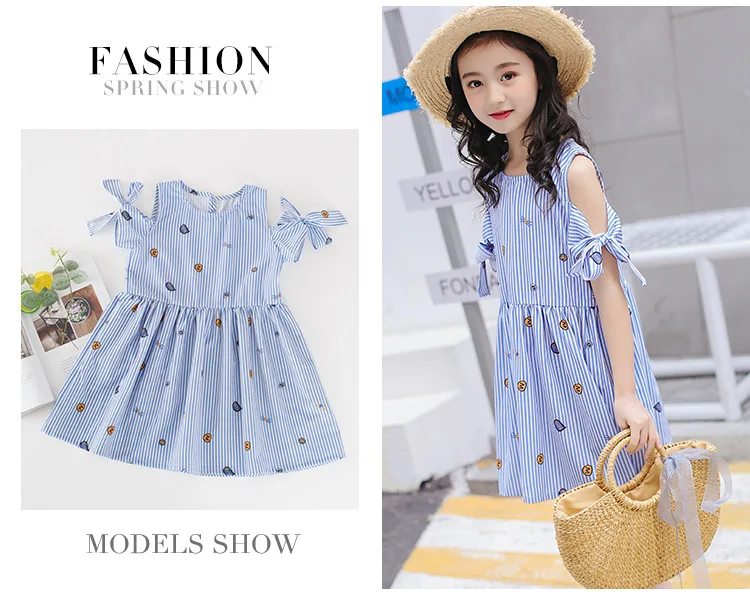 Kids Girls Off Shoulder Bowknot Sleeve Dress 1