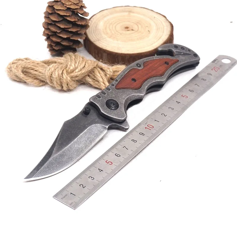 

Folding Pocket Knife Tactical Survival Knives Stone Washed 440C Wood Handle Outdoor Combat Camping Hunting Knife EDC Multi tools