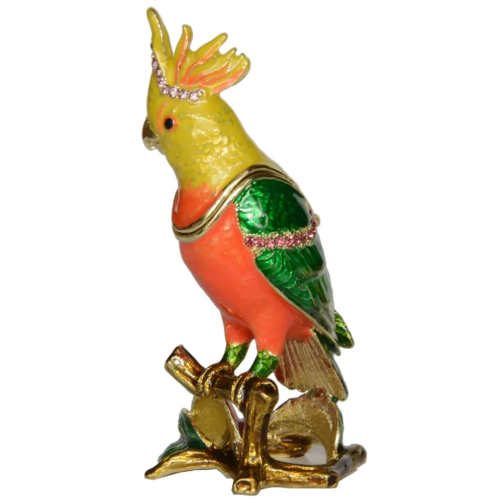 Sunflower Parrot Trinket Box, Metal Jewelry Box, Bird Figurine, Creative Gifts, Necklace Holder