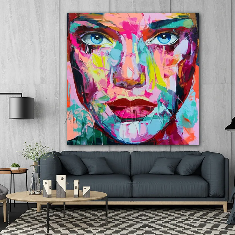 

Face oil painting on canvas wall art pictures for living room home wall decor quadros decor Palette knife portrait oil painting