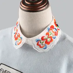 [La MaxPa] Женская мода вышивка воротники белая шифоновая красочный цветочный дизайн поддельные воротник галстук аксессуары