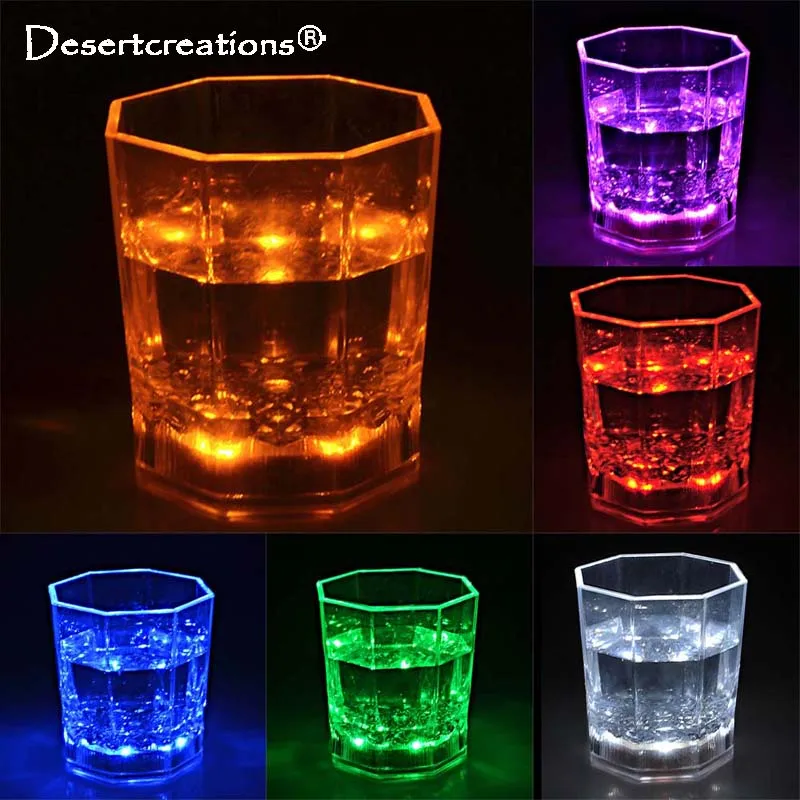 

LED Lamp Plastic Transparent Cups Bar Club Wine Glass Flashing Octagonal Luminous Mugs Light Glow Beer Glasses For Party