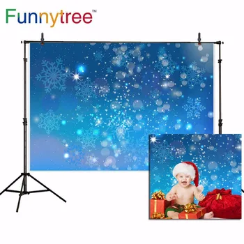 

Funnytree backdrop for photographic studio Abstract Christmas Frozen blue snowflake halo bokeh background photobooth photocall