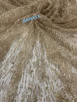 

5yards gold hand print sparkle glued glitter african tulle mesh lace JIANXI.C-118104 with beads