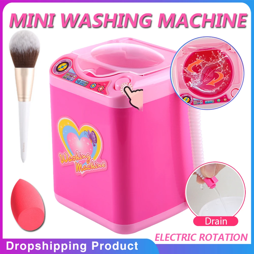 

Mini Simulation Children Play Pretend Toy Electric Cute Cosmetic Powder Puff Washing Machine Makeup Brushes Cleaner Washer Tool