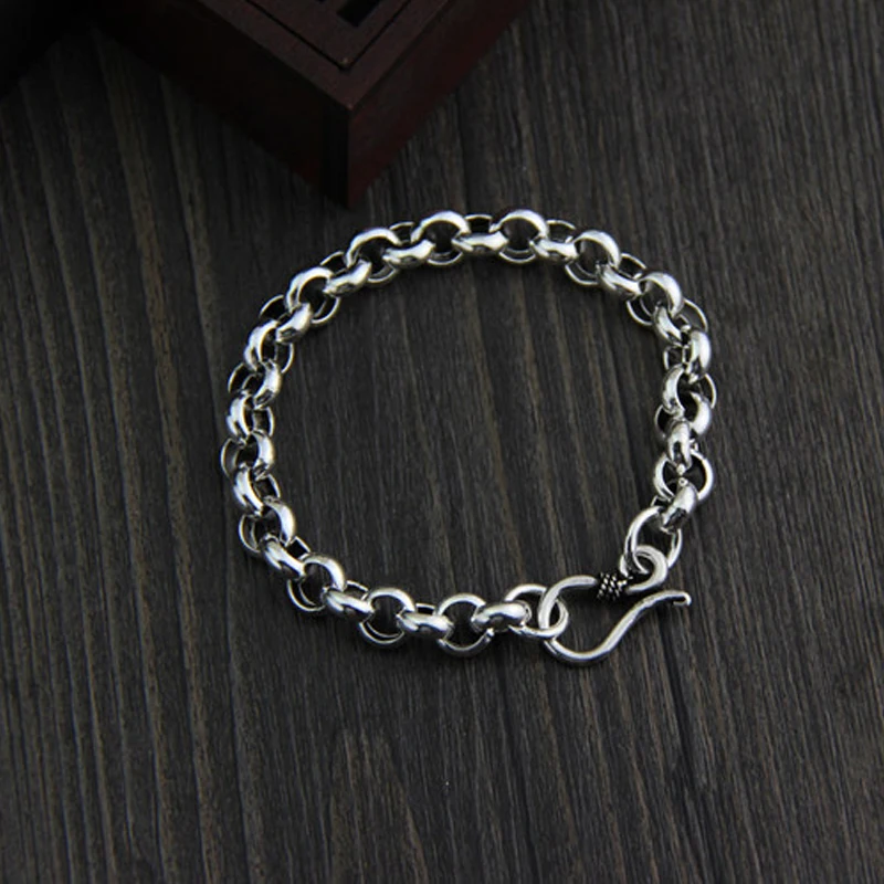 

Fyla Mode Fashion S925 Sterling Silver Bracelet Circles Chain Trendy Jewelry Lady Bangle Simple Color with Cute Link Chain Women