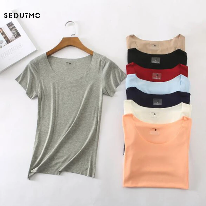 

SEDUTMO Summer 100% Cotton T Shirt Women Bamboo Casual Short Sleeve Tops Harajuku Loose Shirts Casual Tee ED273