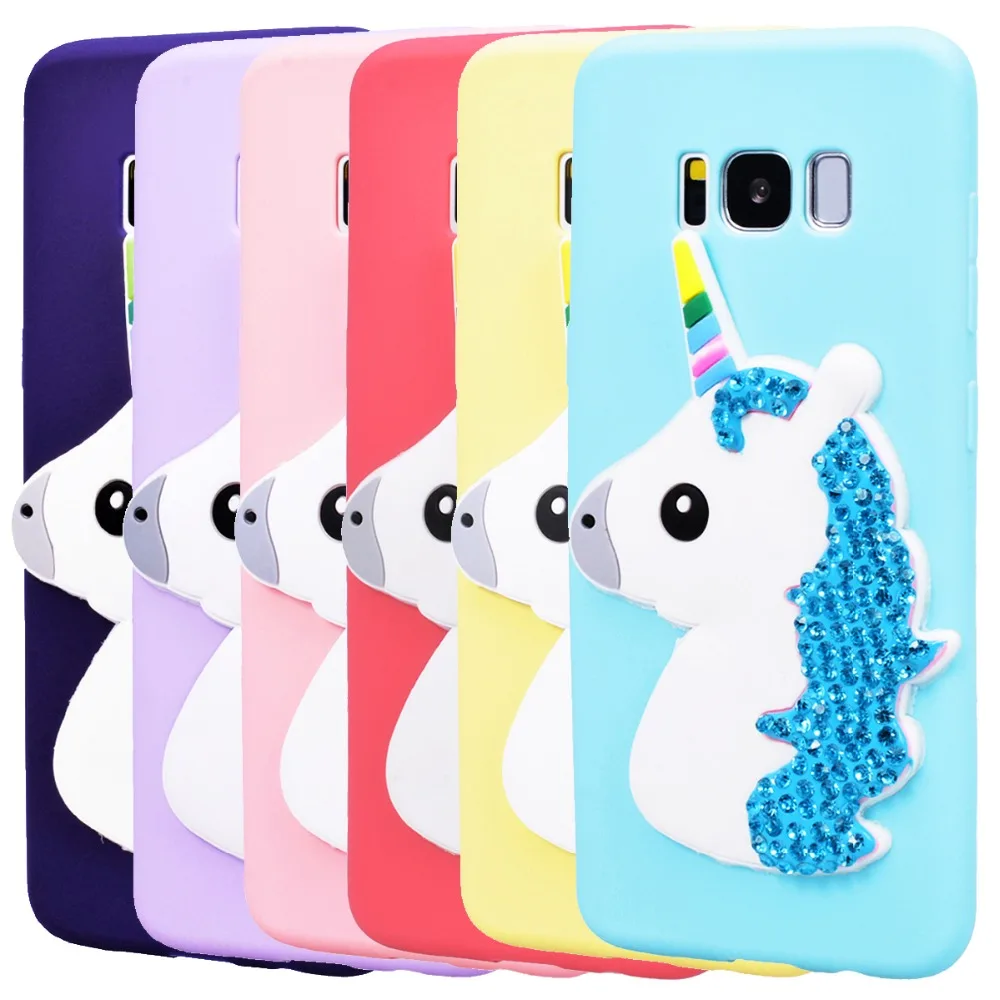 Cute Unicorn Girls Case For Samsung S8 Women Glitter Candy Color Soft Silicone 3D Cover Plus |