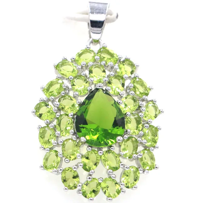 

2019 New Designed Green Peridot Woman's Engagement Silver Pendant 38x24mm