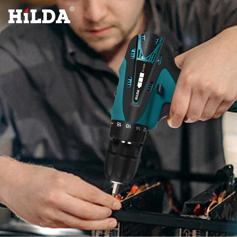 HILDA Electric Drill Cordless Screwdriver Lithium Battery Mini Drill Cordless Screwdriver Power Tools Cordless Drill
