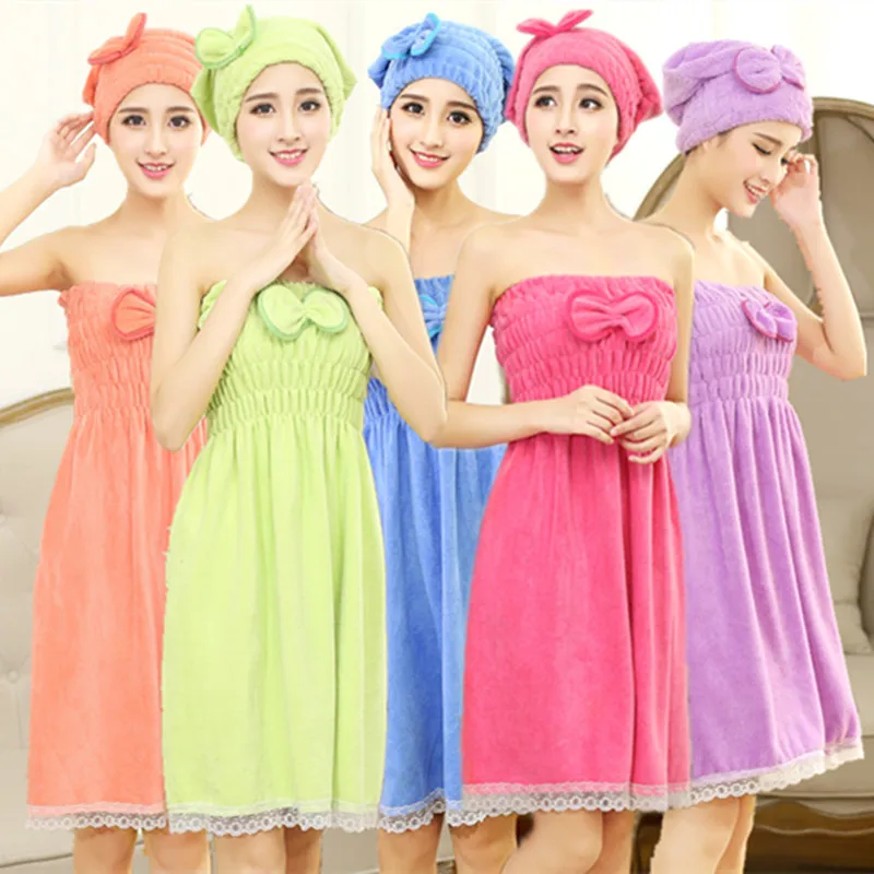 

1Pcs Women Bathroom Super Absorbent Quick-drying Microfiber Thick Bath Towel Bath Robe Hair Towel Set