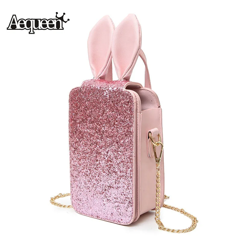 AEQUEEN 3D Rabbit Ladies Shoulder Bag Pink Sequin Bag Purses And Handbags Cute Crossbody Chain ...