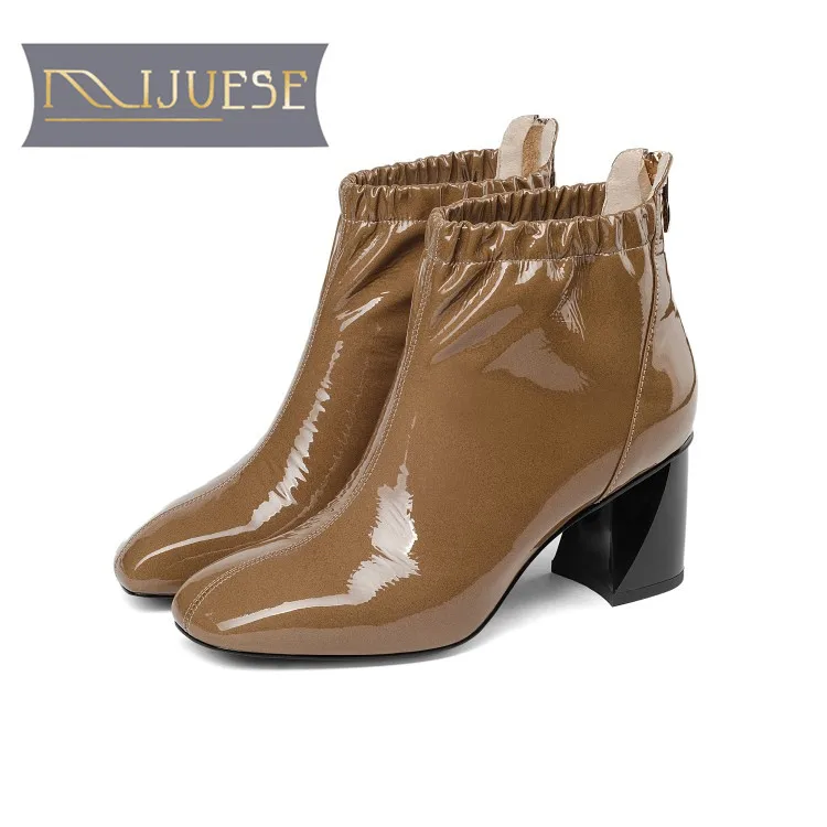 

MLJUESE 2019 women ankle boots Cow leather zippers pleated winter warm fur female boots high heels women boots size 33-43