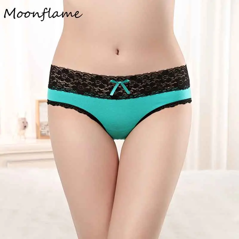 Moonflame 3 pcs/lots New Arrival Sexy Lace Underwear Cotton Women Briefs Panties 89230