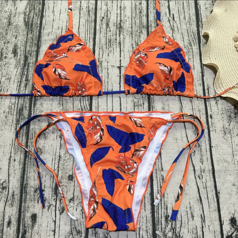 Luoanyfash 2018 Sexy Push Up Swimwear Print Bathing Suit Halter Bikinis Suit Swimwear Bikini