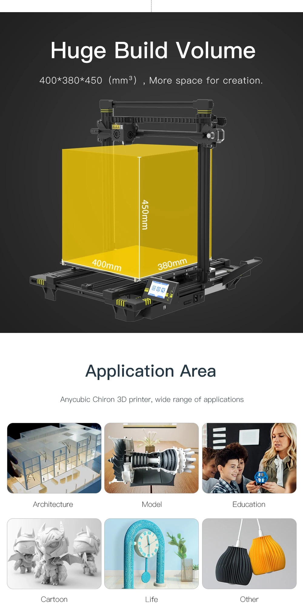 Anycubic 3d принтер Chiron размера плюс 400*400*450 мм 3D принтер печать DIY наборы FDM TFT impresora 3d ультрабук с зажимом 3d drucker