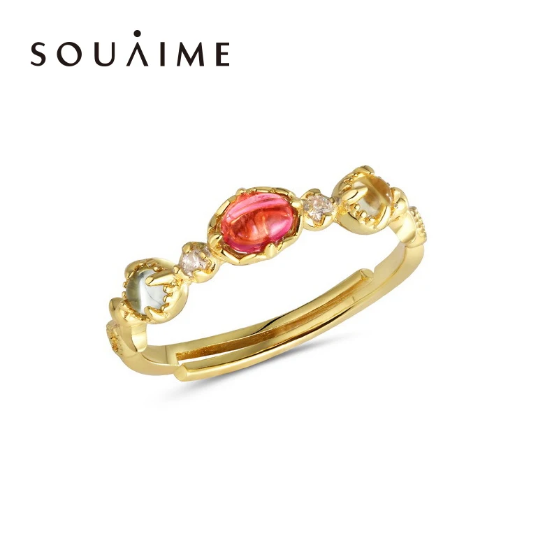 

SOUAIME 2017 Hot Fashion RealJewelry in Sterling Silver Red Tourmaline Topaz Lemon Crystal Wedding pearl Ring For Women Gift