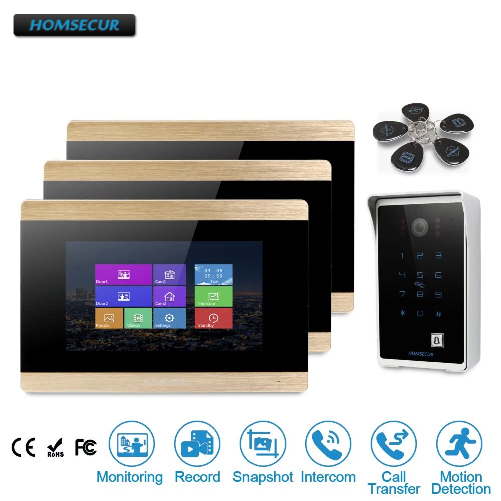 HOMSECUR 7 &quotПроводной Видеодомофон Система Доступ по Паролю и ID BC081 + BM715-G |