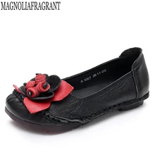 Сезон весна-осень; модные лоферы из натуральной кожи; тонкие туфли; мягкая повседневная обувь на плоской подошве; женская обувь на плоской подошве ручной работы с цветами; женские мокасины; c257